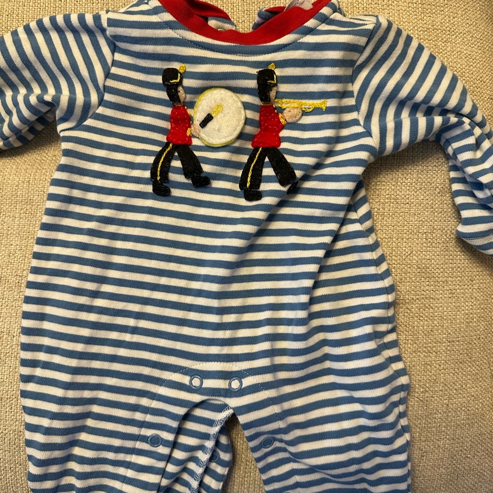 Bella Bliss Blue and White Nutcracker Striped romper